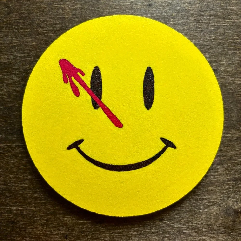 Watchmen Bloody Smiley Face Painted Cork Coaster